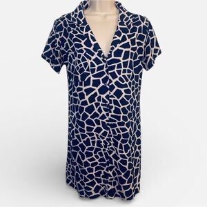 XIX Palms Nineteen Palms Giraffe Print Button Down Dress - Blue and Cream XS